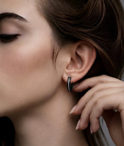 ER411B B.Tiff Black Pavé 34-Stone Hoop Earrings