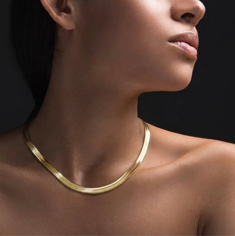 C006G B.Tiff Gold Plated Herringbone Chain Necklace/ 6mm