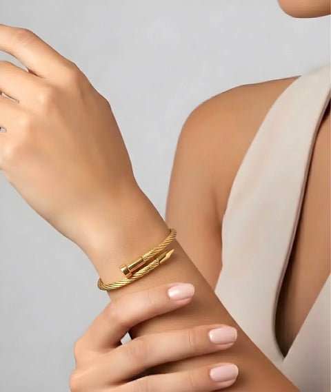 BG004G B.Tiff Gold Pointe Cable Bangle Bracelet