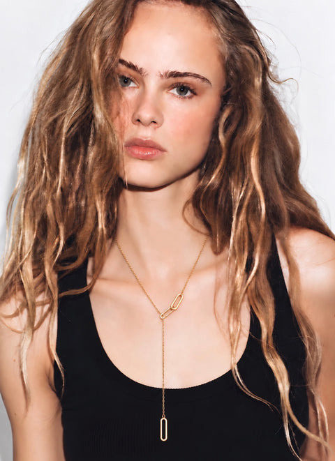 PT330G B.Tiff Adjustable Rolo Lariat Chain Necklace with Paperclip Links