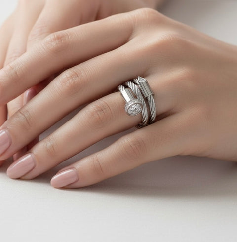 RG115W B.Tiff Pavé Pointe Cable Adjustable Ring