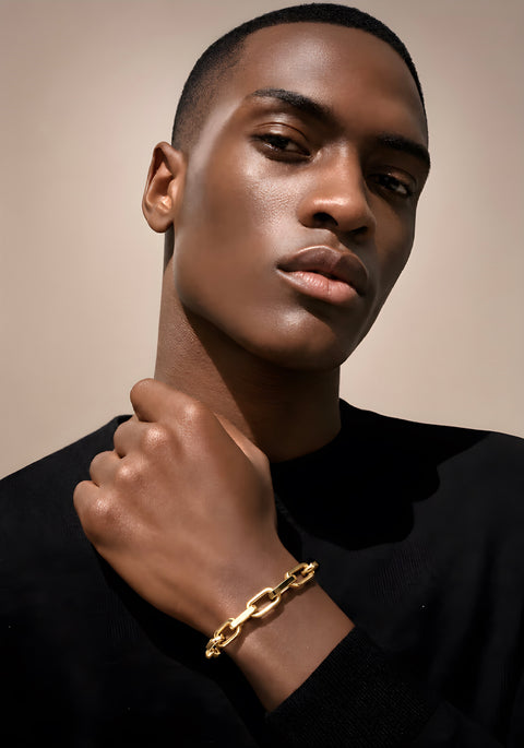 BG001G B.Tiff Gold High Polish Edge Paperclip Link Bracelet