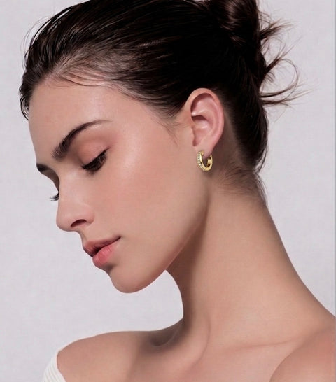 ER305G B.Tiff Gold Pavé 18-Stone Hoop Earrings