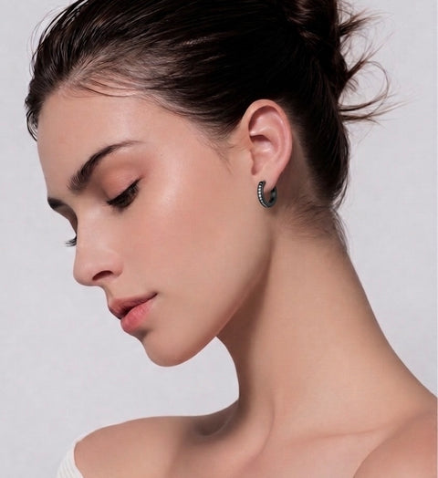 ER305B B.Tiff Black Pavé 18-Stone Hoop Earrings