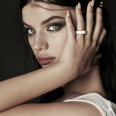 RG800GW B.Tiff 18K Gold Plated White Enamel Ring [Wide Band]