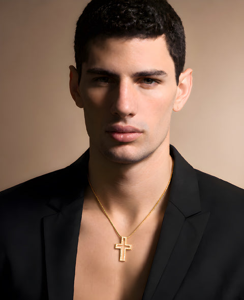 PT098G B.Tiff Gold Lumière Cross Pendant