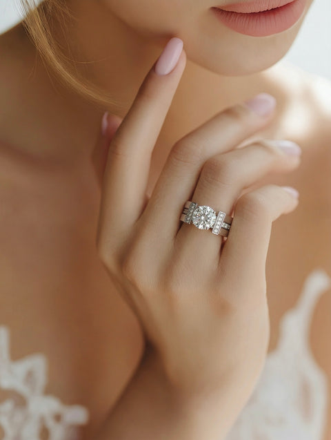 RG108W-111W B.Tiff 2ct Round Solitaire Interlocking Engagement Ring & Eternity Band Set