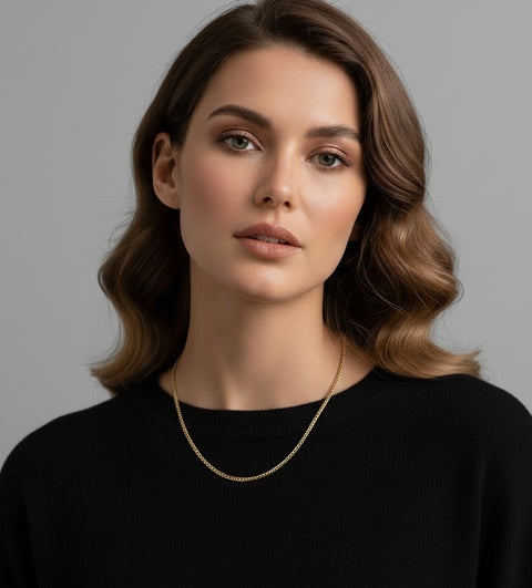 C012G B.Tiff 3mm Gold Curb Link Chain Necklace