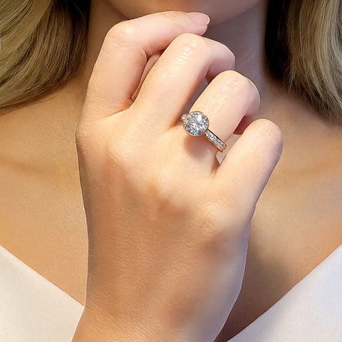 RG112RG B.Tiff Rose Gold 2 ct Solitaire Pave Engagement Ring [Thin Band]