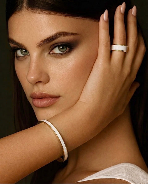 RG800GW B.Tiff 18K Gold Plated White Enamel Ring [Wide Band]