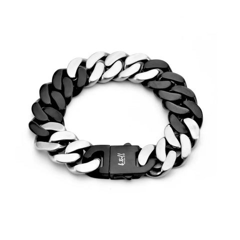BG160BW B.Tiff High Polish 16mm 2 Tone Black & Stainless Steel Flat Cuban Link Bracelet