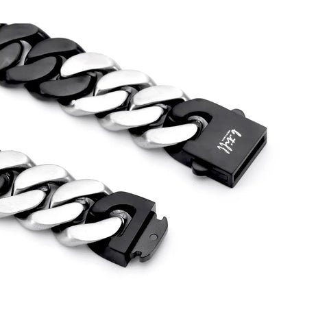 BG160BW B.Tiff High Polish 16mm 2 Tone Black & Stainless Steel Flat Cuban Link Bracelet