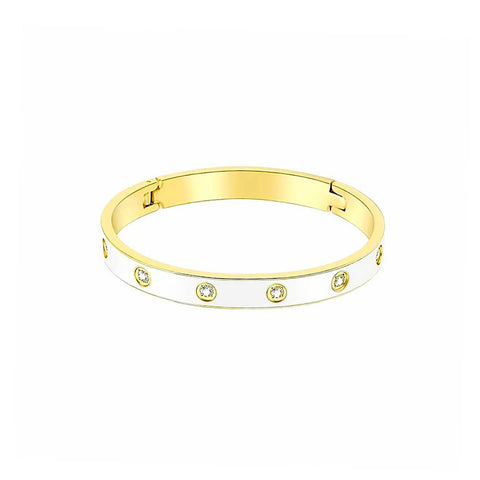 BG808EWG B.Tiff 8-Stone Bold White Enameled Gold Bangle Bracelet