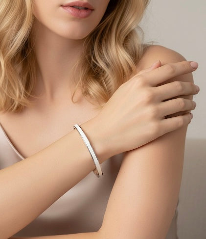 BG301WW B.Tiff "The Hamptons" White Enamel Stainless Steel Bangle Bracelet