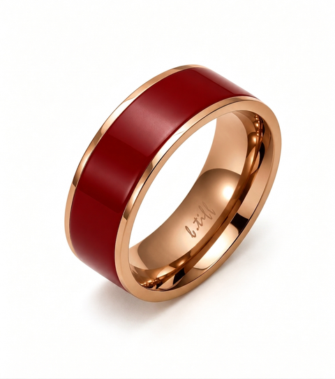 RG800RGR B.Tiff Rose Gold Red Enamel Ring [Wide Band]