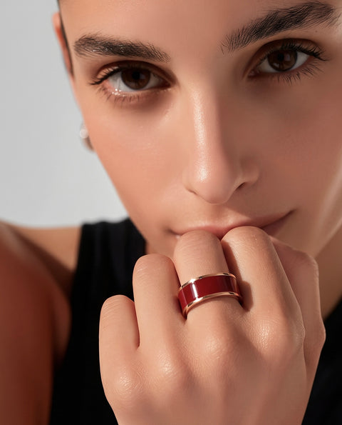 RG800RGR B.Tiff Rose Gold Red Enamel Ring [Wide Band]