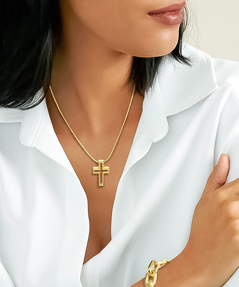 PT098G B.Tiff Gold Lumière Cross Pendant