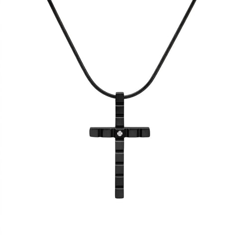 PT209B B.Tiff Black Box Cut Cross Pendant Necklace