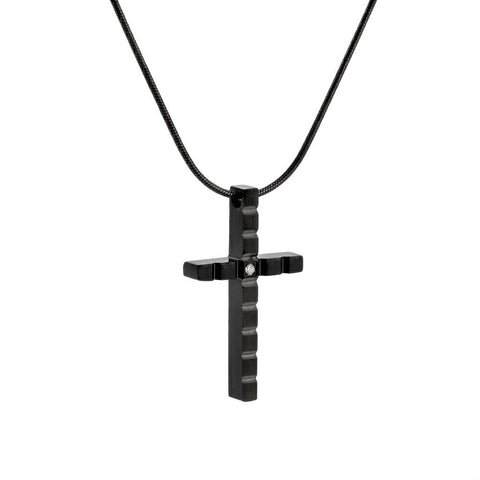 PT209B B.Tiff Black Box Cut Cross Pendant Necklace