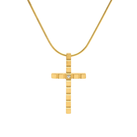 PT209G B.Tiff Gold Box Cut Cross Pendant