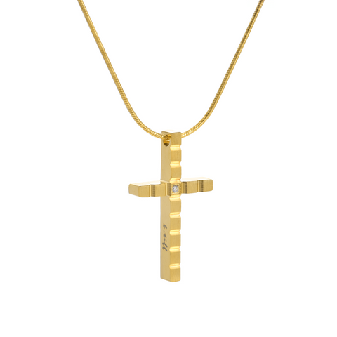 PT209G B.Tiff Gold Box Cut Cross Pendant