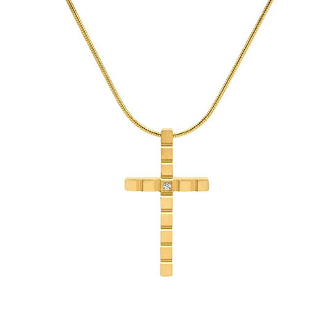 PT209G B.Tiff Gold Box Cut Cross Pendant Necklace