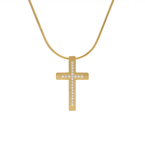 PT229G B.Tiff Gold Pave Cross Pendant