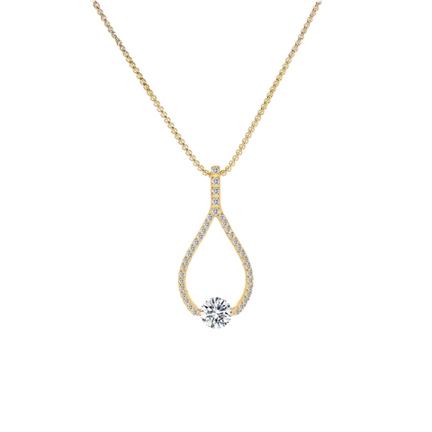 PT306G B.Tiff Gold 1 ct Solitaire Pave Larme Pendant Necklace