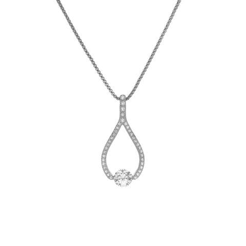 PT306W B.Tiff 1 ct Solitaire Pave Larme Pendant Necklace