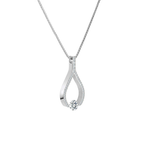 PT306W B.Tiff 1 ct Solitaire Pave Larme Pendant Necklace