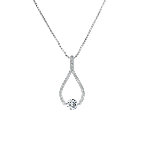 PT306W B.Tiff 1 ct Solitaire Pave Larme Pendant Necklace