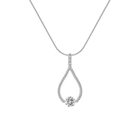 PT306W B.Tiff 1 ct Solitaire Pave Larme Pendant Necklace