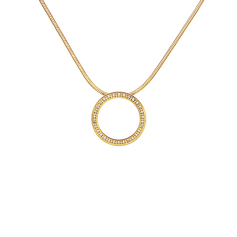 PT800GW B.Tiff White Enamel Gold Pavé 30-Stone Halo Pendant