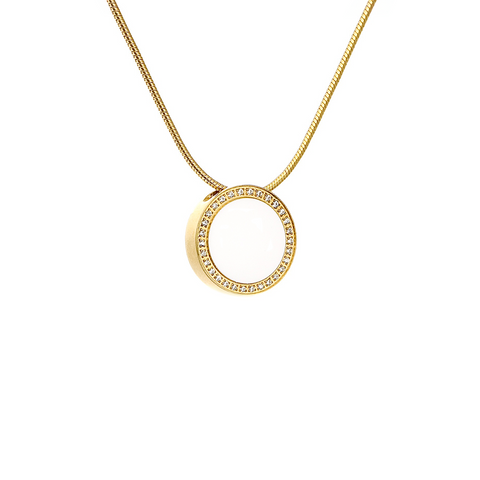 PT800GW B.Tiff White Enamel Gold Pavé 30-Stone Halo Pendant