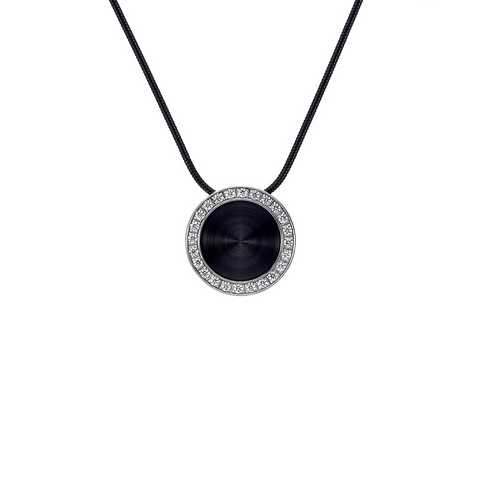 PT800WB B.Tiff Black Enamel Pavé 30-Stone Halo Pendant