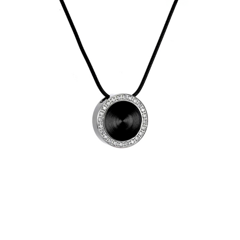 PT800WB B.Tiff Black Enamel Pavé 30-Stone Halo Pendant