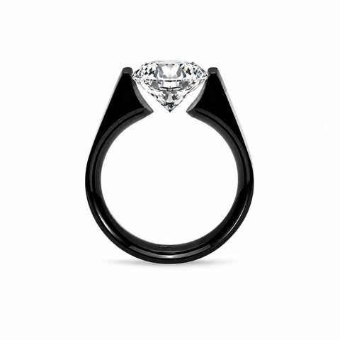 RG093MB-3ct B.Tiff 3 ct Moissanite Round Black Solitaire Engagement Ring