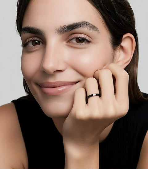 RG103BP B.Tiff High Polish Plain Black Ceramic Ring [Thin Band]