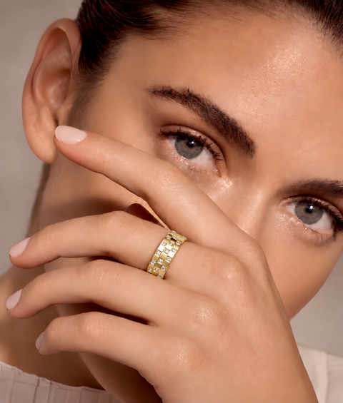 RG104G B.Tiff Gold Pavé Trellis Ring [Wide Band]