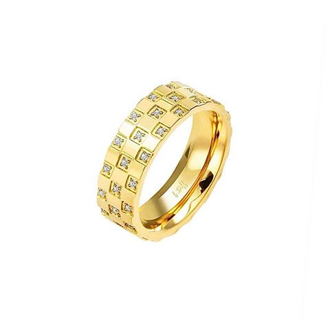 B.Tiff RG104G Trellis gold RING paved with diamand alternatives, 6mm width made from high polish surgical stainless steel plated with 18k gold 