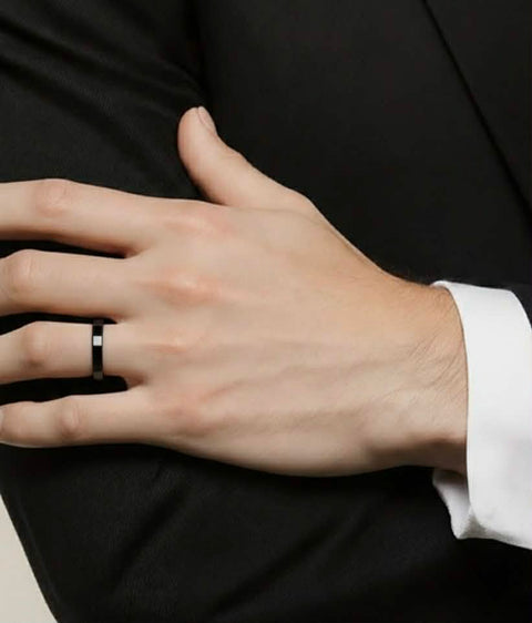 RG105BP B.Tiff High Polish Plain Black Ceramic Ring [Thin Band]