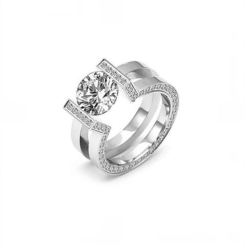 RG108W-111W B.Tiff 2 ct Round Solitaire Interlocking Engagement Ring & Eternity Band Set