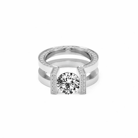 RG108W-111W B.Tiff 2 ct Round Solitaire Interlocking Engagement Ring & Eternity Band Set