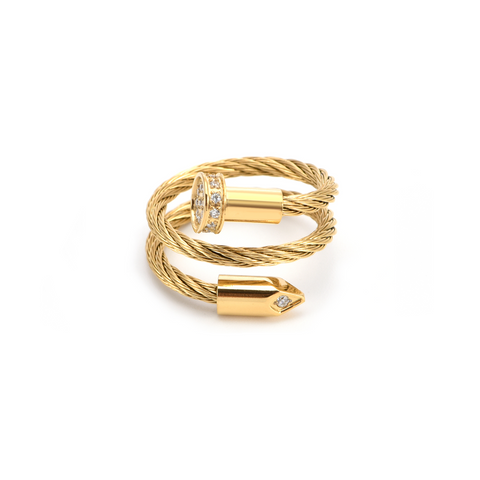 RG115G B.Tiff Gold Pavé Pointe Cable Adjustable Ring