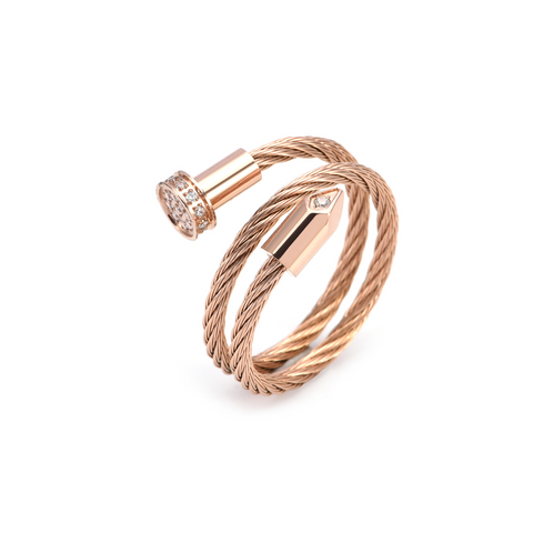 RG115RG B.Tiff Rose Gold Pavé Pointe Cable Adjustable Ring