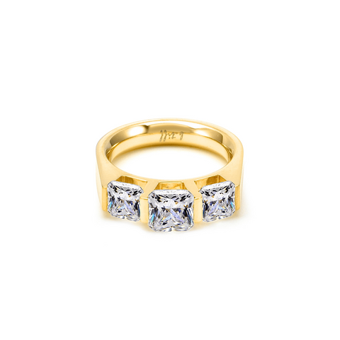 RG203G B.Tiff 18K Gold Plated 3-Stone Cushion Cut Engagement Ring