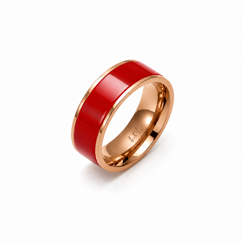 RG800RGR B.Tiff Rose Gold Red Enamel Ring [Wide Band]