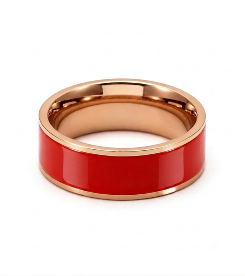 RG800RGR B.Tiff Rose Gold Red Enamel Ring [Wide Band]