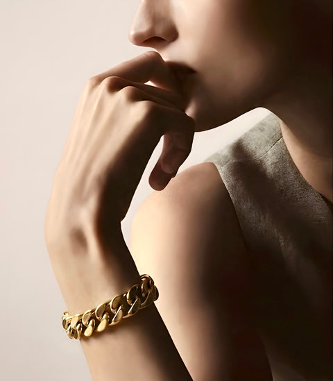 BG160G B.Tiff High Polish 16mm Gold Flat Cuban Link Bracelet