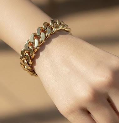 BG160G B.Tiff High Polish 16mm Gold Flat Cuban Link Bracelet